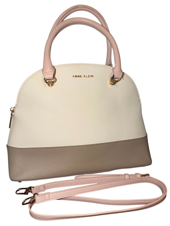 Anne Klein Handbags - Anne Klein Cream and Taupe Dome Satchel with Pale Pink Strap
